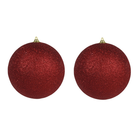 2x Large red glitter bauble 18 cm