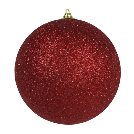 2x Rode grote kerstballen met glitter kunststof 18 cm