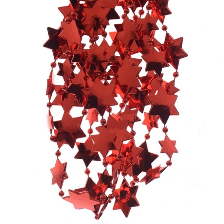 2x Rode kerstboom sterren kralenketting 270 cm