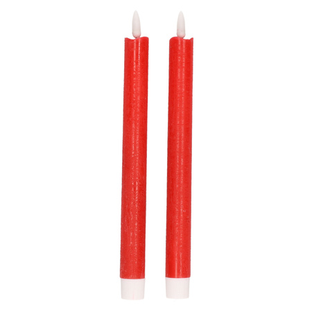 2x Kerstdiner/diner kaarsen rood LED 25,5 cm