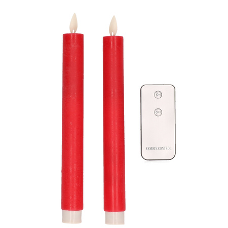 Op afstand bedienbare LED kaarsen/dinerkaarsen rood 23 cm 2 stuks