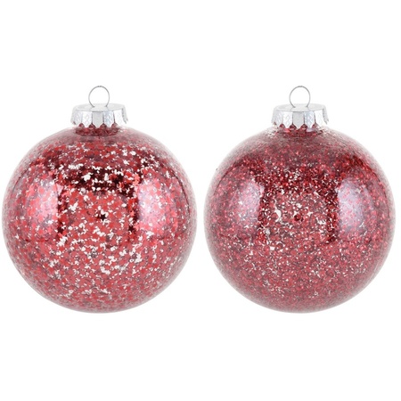 2x kerstballen rood 10 cm kunststof kerstboom versiering/decoratie