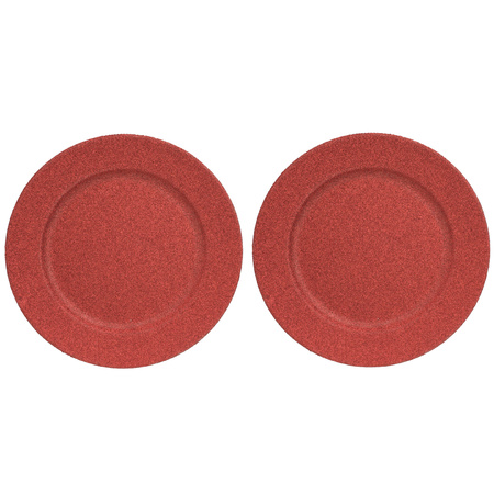 2x Diner plates/platters red glitter 33 cm round