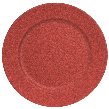 2x Diner plates/platters red glitter 33 cm round