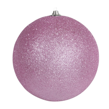 2x Roze grote kerstballen met glitter kunststof 13,5 cm