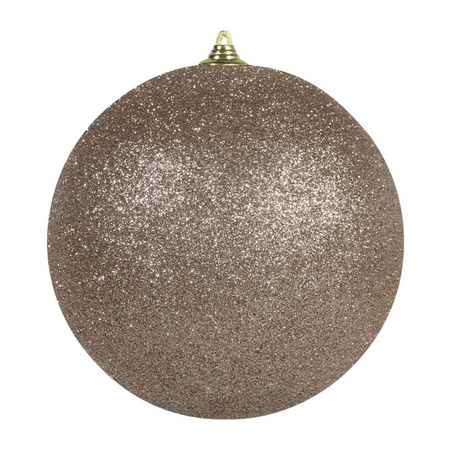2x stuks Champagne grote kerstballen met glitter kunststof 18 cm