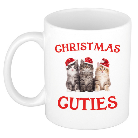 2x stuks kerstcadeau kerst mokken/bekers Christmas cuties met kittens / katten Kerstmis 300 ml