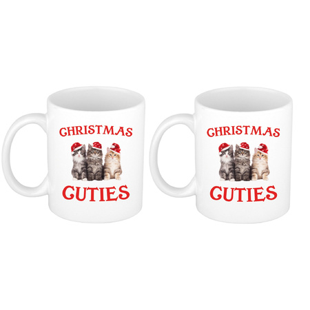 2x stuks kerstcadeau kerst mokken/bekers Christmas cuties met kittens / katten Kerstmis 300 ml