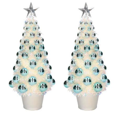 2x pieces complete cristmas trees blue with lights 40 cm