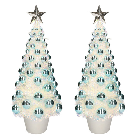 2x pieces complete cristmas trees blue with lights 50 cm