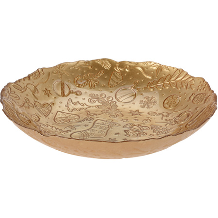 2x pieces glass decoration/fruit bowls gold round D30 x H6 cm