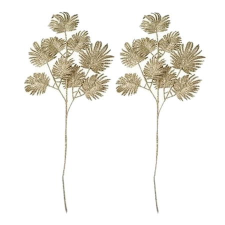 2x pieces gold glitter ferns artificial flowers/branch 72 cm