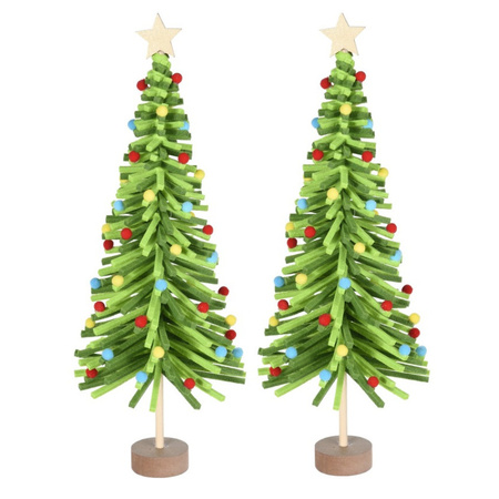 2x stuks kerstdecoratie kerstboom groen van vilt 45 cm