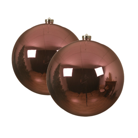 2x stuks grote kunststof kerstballen lippenstift roze 14 cm glans
