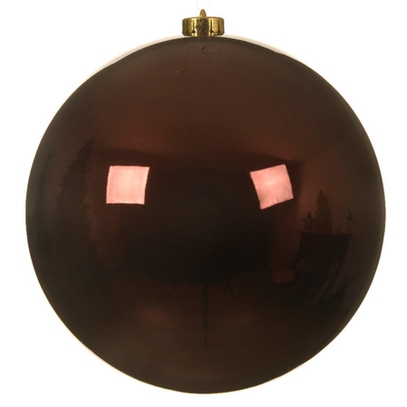 2x stuks grote kunststof kerstballen mahonie bruin 14 cm glans