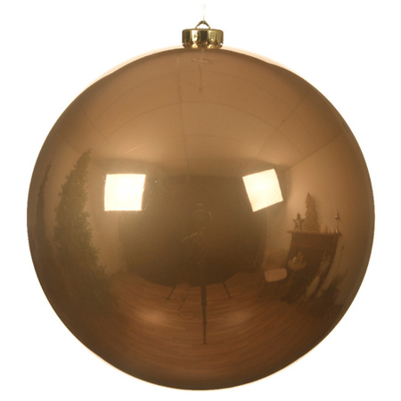 2x stuks grote kunststof kerstballen toffee bruin 14 cm glans