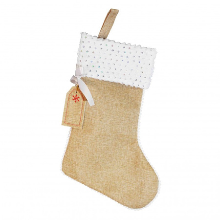 2x pieces jute christmas stockings with white board and sequins 45 cm