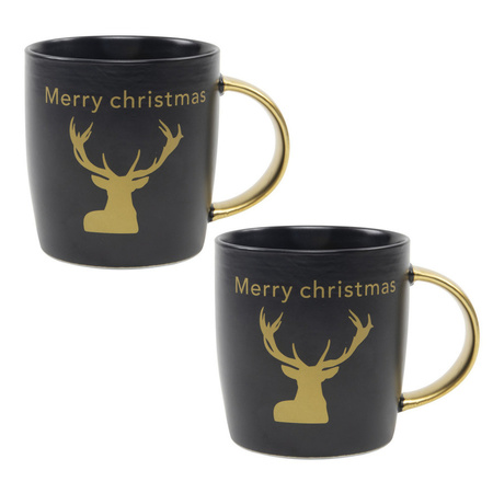 2x pcs christmas mugs black/gold Merry Christmas 350 ml