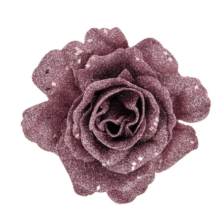 2x stuks kerstboom bloemen roos roze glitter op clip 10 cm