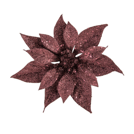 2x stuks kerstboom decoratie bloemen donkerrood glitter op clip 18 cm