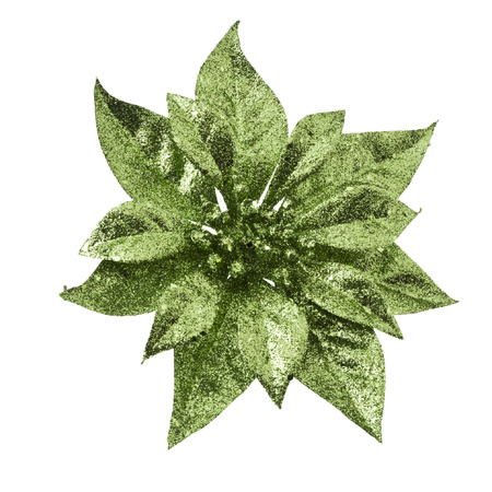 2x pcs christmas decoration flowers on clips green glitter 18 cm