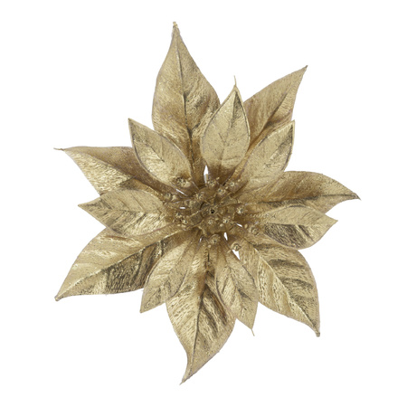 2x pcs christmas decoration flowers on clips gold glitter 18 cm