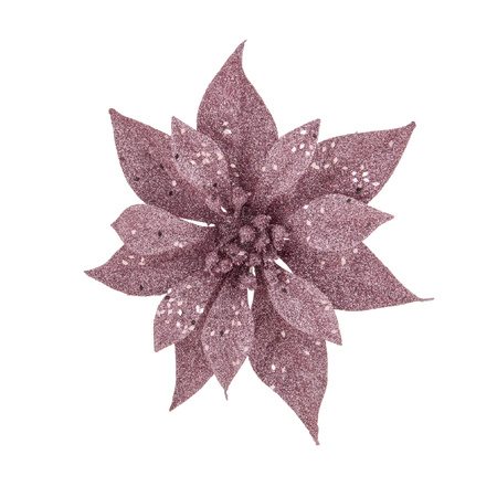 2x stuks kerstboom decoratie bloemen roze glitter op clip 18 cm