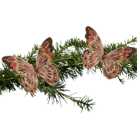 2x stuks kerstboom decoratie vlinders op clip glitter bruin 18 cm
