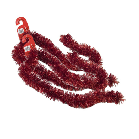 2x stuks kerstboom folie slingers/lametta guirlandes van 180 x 7 cm in de kleur glitter rood