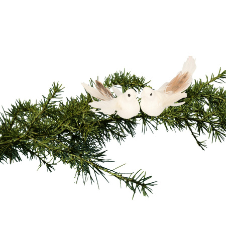 2x stuks kerstboom vogels op clip glitter wit 11 cm
