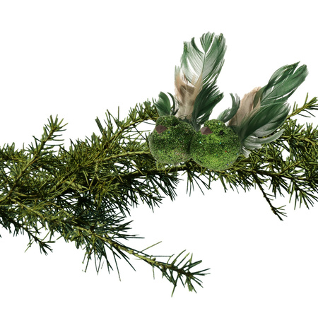 2x christmas decoration birds on clips glitter green 11 cm