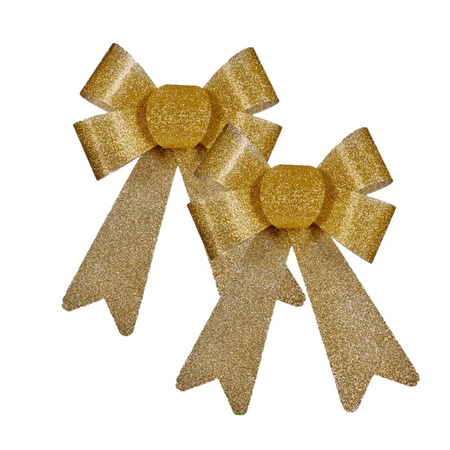 2x Christmas tree ornaments bow-ties gold glitters 15 x 17 cm
