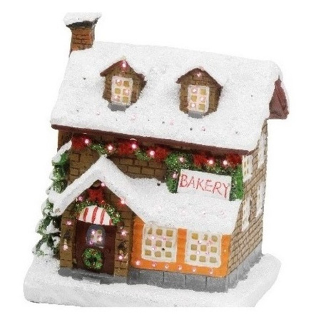 2x pieces christmas village bakery with lights 9 x 11 x 12,5 cm