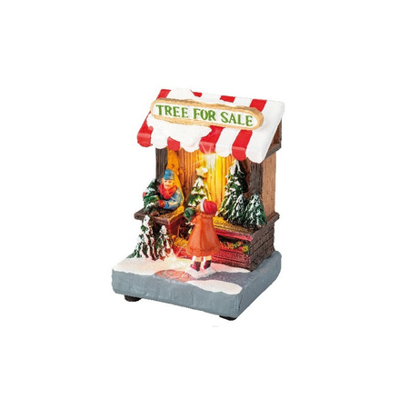 2x pieces christmas village tree shops with lights 8 x 11 cm
