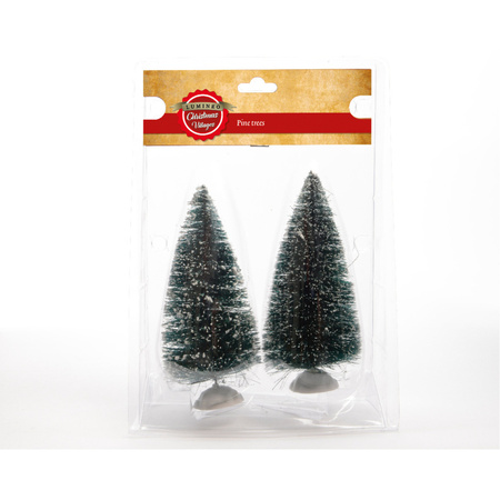 2x stuks kerstdorp onderdelen miniatuur kerstbomen groen 15 cm 