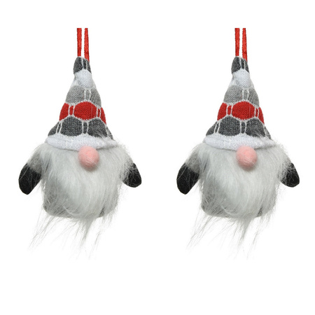 2x stuks kersthangers figuurtjes kerst gnome/kabouter/dwerg grijs 12 cm