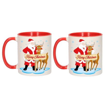 2x pieces christmas mugs Rudolph en Santa 300 ml