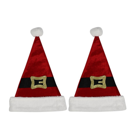 2x pieces santa hats red with santa belt for adults 30 x 45 cm