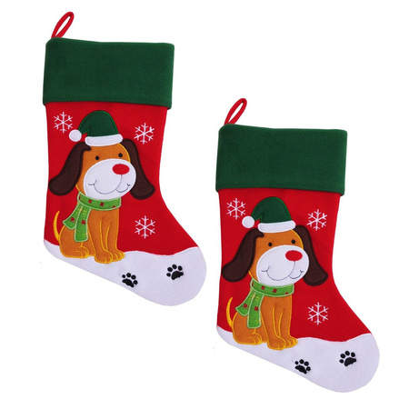 2x pieces dogs christmas stockings 45 cm