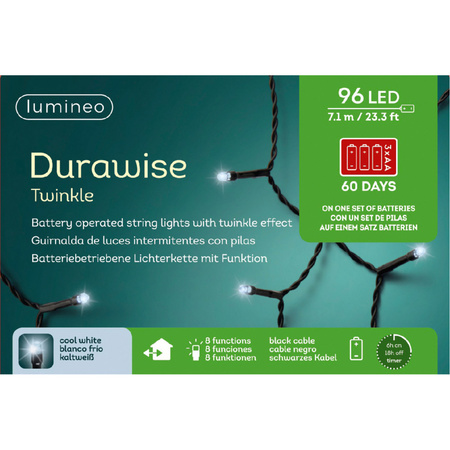2x stuks lED Durawise twinkle buitenverlichting op batterij helder wit 96 lampjes