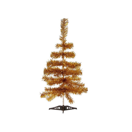 2x stuks kleine gouden kerstbomen van 60 cm