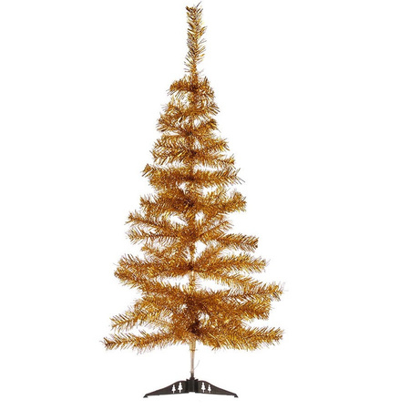 2x stuks kleine gouden kerstbomen van 90 cm