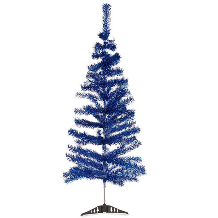 2x stuks kleine ijsblauwe kerstbomen van 120 cm