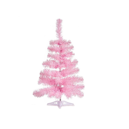 2x stuks kleine lichtroze kerstbomen van 60 cm