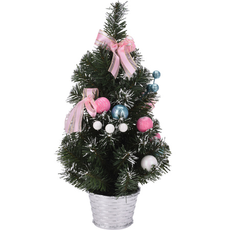 2x stuks kunstbomen/kunst kerstbomen inclusief kerstversiering 40 cm kerstversiering