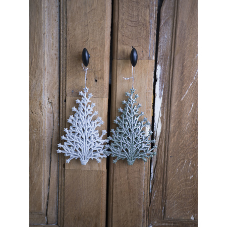 2x stuks kunststof kersthangers kerstboom champagne glitter 15 cm kerstornamenten