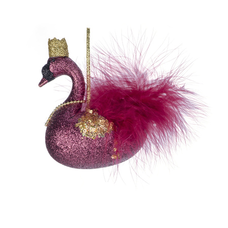 2x pcs plastic christmas tree decoration swan fuchsia pink 14 cm