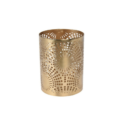 2x pieces metal tea light holders/wind lights gold D7,5 x H10 cm
