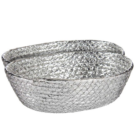 2x pieces metallic silver seagrass storage or bread baskets 24 x 19 x 8 cm
