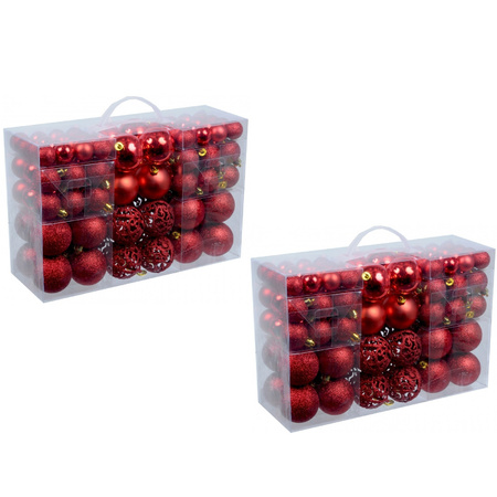 2x stuks kerstballen pakket met 100 rode voordelige kerstballen